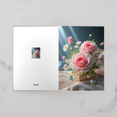 マザーズ・デイ繊細なピンクのバラと白いデイジー 箔グリーティングカード (外側レイダウン)