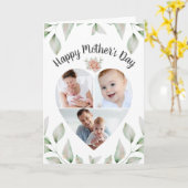 マザーズ・デイ・ハート型フォトコラージュの緑 カード (黄色い花)