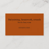 マザーズ・ヘルパー/ベビーシッター/家事ビジネス コーリングカード (裏面)