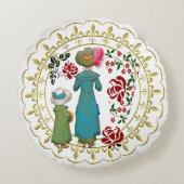 マザードーターデュオレッドローゼスフローラグリーンリー ラウンドクッション (裏面)