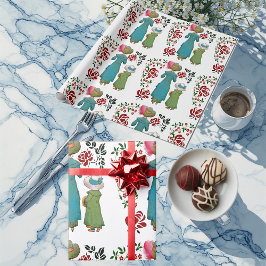 マザードーターデュオレッドローゼスフローラグリーンリー ラッピングペーパー