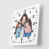 マザーハギングチルドレンズウォーターカラーアート スクエア壁時計 (傾斜)