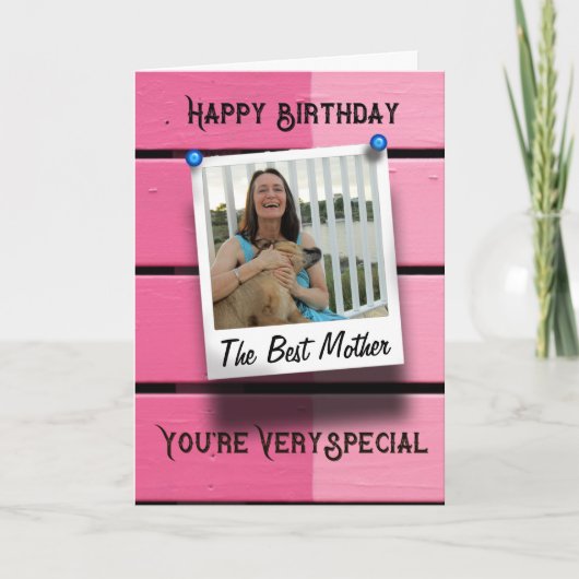 マザーハッピーバースデー写真テンプレート素朴ピンク カード (正面)