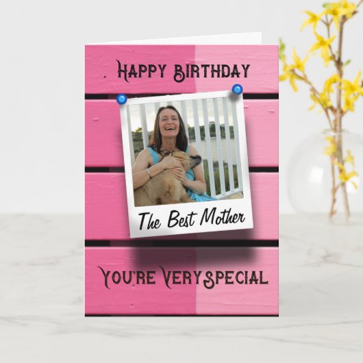 マザーハッピーバースデー写真テンプレート素朴ピンク カード (黄色い花)