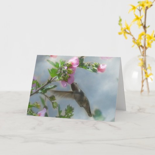 マザーハミングバードアンドフラワーハッピーバースデー カード (黄色い花)
