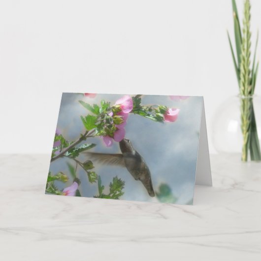 マザーハミングバードアンドフラワーハッピーバースデー カード (正面)