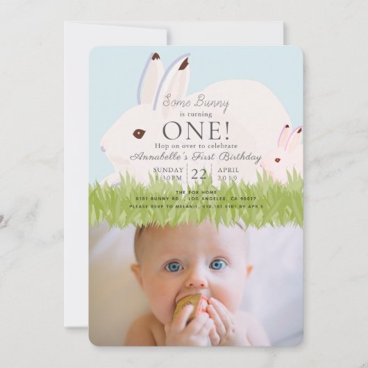 マザーハレ&ベビー写真1st誕生日招待状 招待状 (正面)