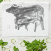 マザーバッファローと彼女の中国の子牛の年KT キッチンタオル (折り畳み)