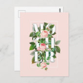 マザーバラと葉パステルピンク背景 ポストカード (正面/裏面)