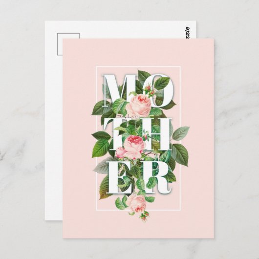 マザーバラと葉パステルピンク背景 ポストカード (正面/裏面)