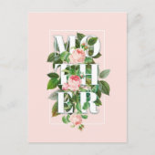 マザーバラと葉パステルピンク背景 ポストカード (正面)