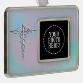 マザーパールデコールのカドゥセウス医療シンボル シルバープレートフレームオーナメント (右)