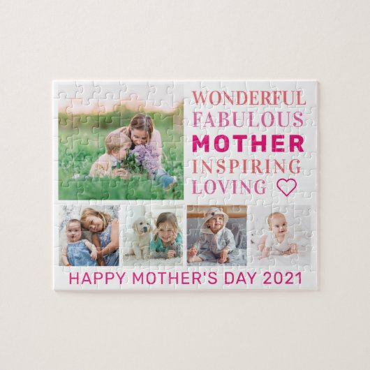 マザーファミリーフォトコラージュモダンタイポグラフィ ジグソーパズル (横)