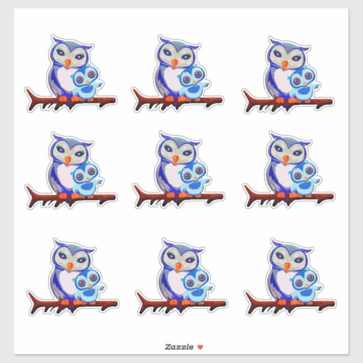 マザーフクロウとベビーシート シール (シート)