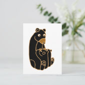 マザーブラックベアと子牛 ポストカード (スタンド正面)