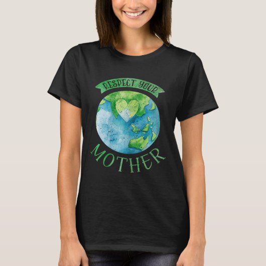 マザープラネット気候変動かわいい地球ダを尊重 Tシャツ (正面)