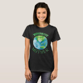 マザープラネット気候変動かわいい地球ダを尊重 Tシャツ (正面フル)