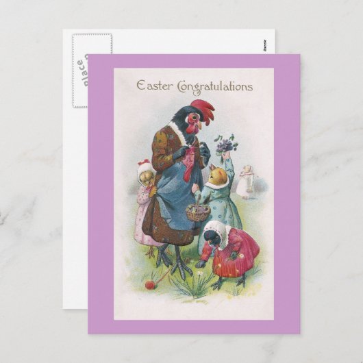マザーヘンとチックスヴィンテージイースター シーズンポストカード (正面/裏面)