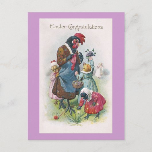 マザーヘンとチックスヴィンテージイースター シーズンポストカード (正面)