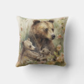 マザーベアキュブピンクの花絵画の自然 クッション (裏面)