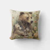 マザーベアキュブピンクの花絵画の自然 クッション (正面)