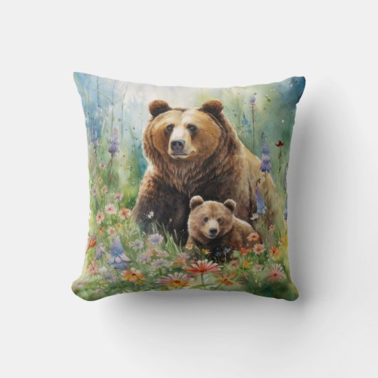 マザーベアーカッブフィールド絵画の花 クッション (正面)