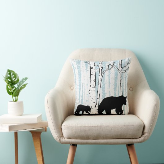 マザーベア、カッブ、鹿、樺の木ツリー装飾用クッション クッション (椅子)