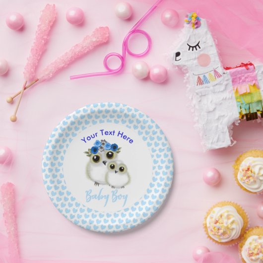 マザーベビーカワイトフクロウ男の赤ちゃんシャパーソナライズされたワー ペーパープレート (パーティー)