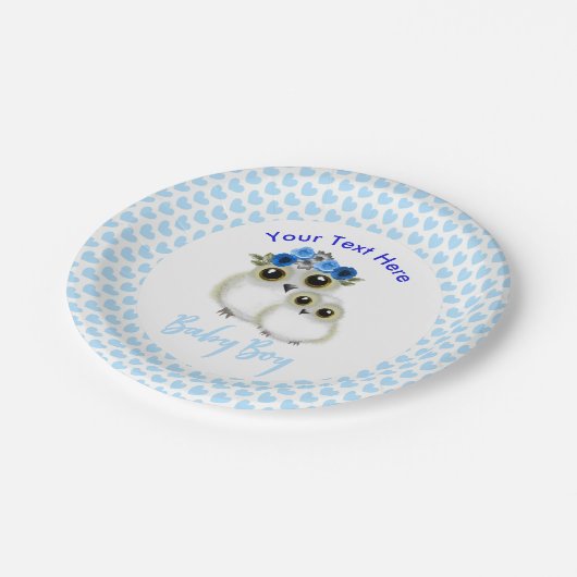 マザーベビーカワイトフクロウ男の赤ちゃんシャパーソナライズされたワー ペーパープレート (アングル)