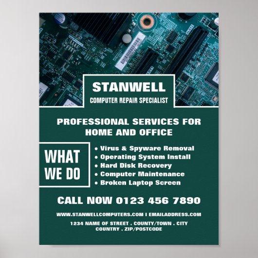 マザーボードコンピュータ修理広告スペシャリスト ポスター (正面)