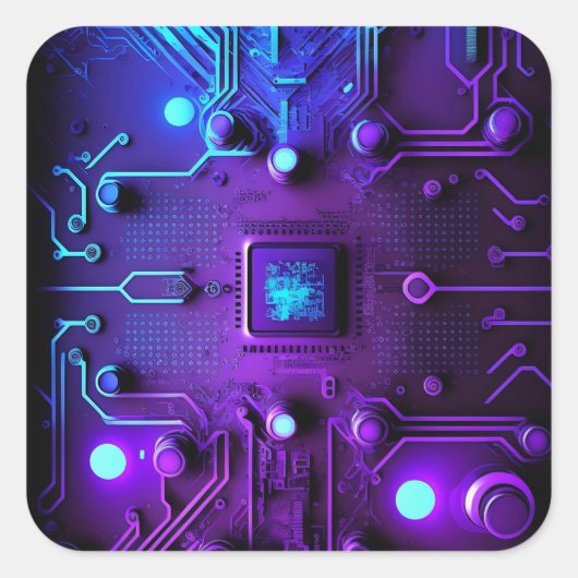 マザーボードマイクロチップパープルブルーITコンピュータ背面 スクエアシール (正面)