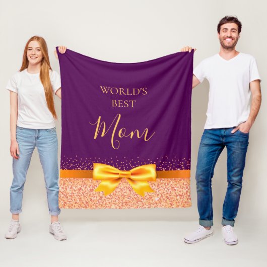 マザーマムパープルバラ金ゴールドボウ フリースブランケット (インサイチュ)