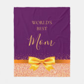 マザーマムパープルバラ金ゴールドボウ フリースブランケット (正面)