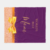 マザーマムパープルバラ金ゴールドボウ フリースブランケット (正面(横))