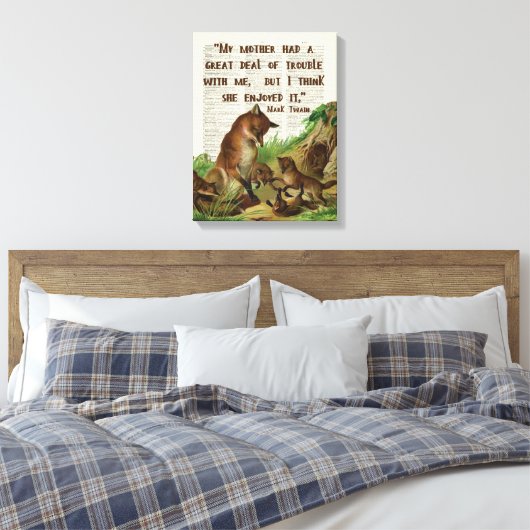 マザーマークトウェインキツネアートアンティーク辞書ページ キャンバスプリント (インサイチュ (寝室))