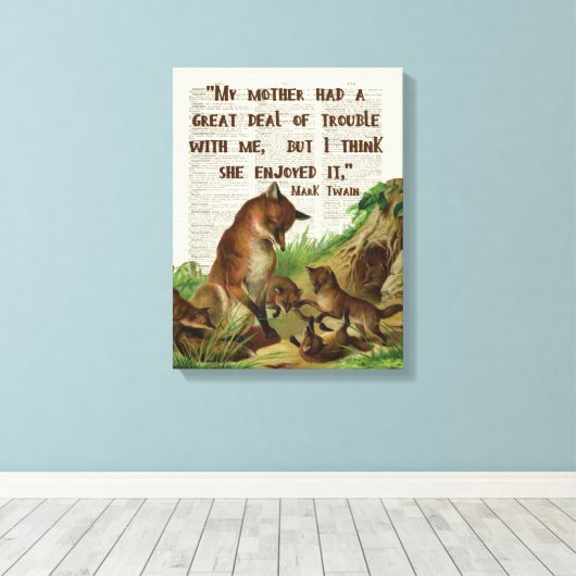 マザーマークトウェインキツネアートアンティーク辞書ページ キャンバスプリント (インサイチュ (ウッドフロア))