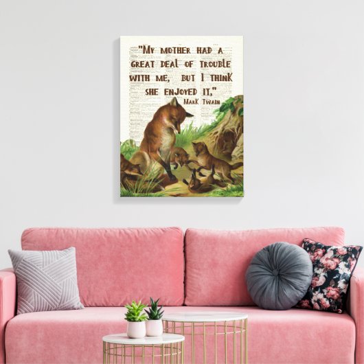 マザーマークトウェインキツネアートアンティーク辞書ページ キャンバスプリント (インサイチュ (リビング))