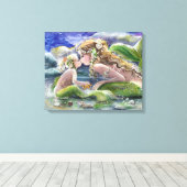 マザーマーメイドとグリーンの子供 キャンバスプリント (インサイチュ (ウッドフロア))