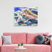 マザーマーメイドとブルーの子供 キャンバスプリント (インサイチュ (リビング))