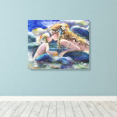 マザーマーメイドとブルーの子供 キャンバスプリント (インサイチュ (ウッドフロア))