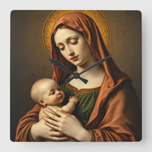 マザーメアリーとベビーイエズウォール時計 スクエア壁時計 (正面)