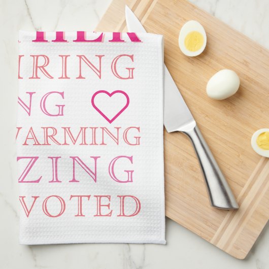 マザーモダンタイポグラフィピンクハート キッチンタオル (四つ折り)