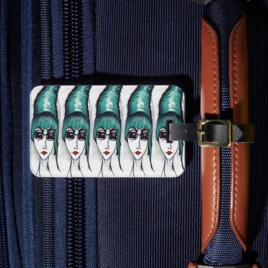 マザーモンスターティール(緑がかった色)ビーハイブサッシアーポップ・アートのト ラゲッジタグ (正面インサイチュ4)