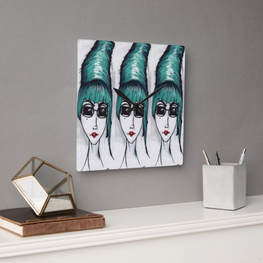 マザーモンスターティール(緑がかった色)ビーハイブサングラスアーポップ・アートのト スクエア壁時計 (オフィス)