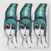 マザーモンスターティール(緑がかった色)ビーハイブサングラスアーポップ・アートのト スクエア壁時計 (正面)