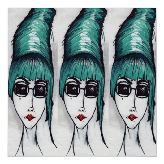 マザーモンスターティール(緑がかった色)ビーハイブサングラスアーポップ・アートのト ポスター (正面)