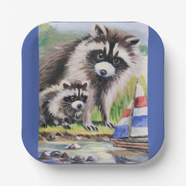 マザーラクーン、ベビー&トイボートスクエア紙プレート ペーパープレート