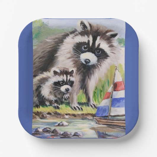 マザーラクーン、ベビー&トイボートスクエア紙プレート ペーパープレート (正面)