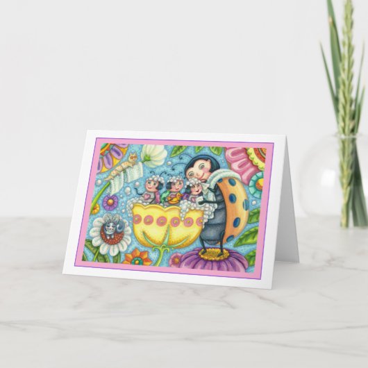 マザーラディバグ&子供チューリップバブルバス空白の カード (正面)