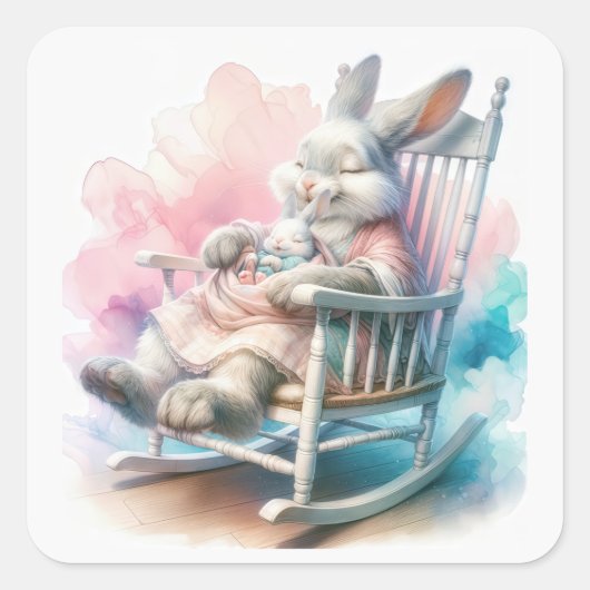 マザーラビットとベビーバニー スクエアシール (正面)